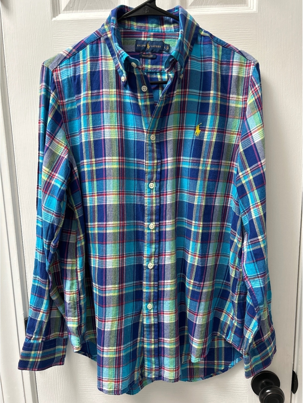 Ralph Lauren Women Relaxed Fit Plaid Button-Down Shirt Large
